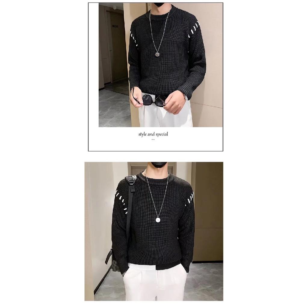 Spring 2024 Men's Sweater Patchwork Assorted Colors Skin-Friendly Fabric Fashion Versatile Top Casual Long-Sleeved Bottoming Shirt