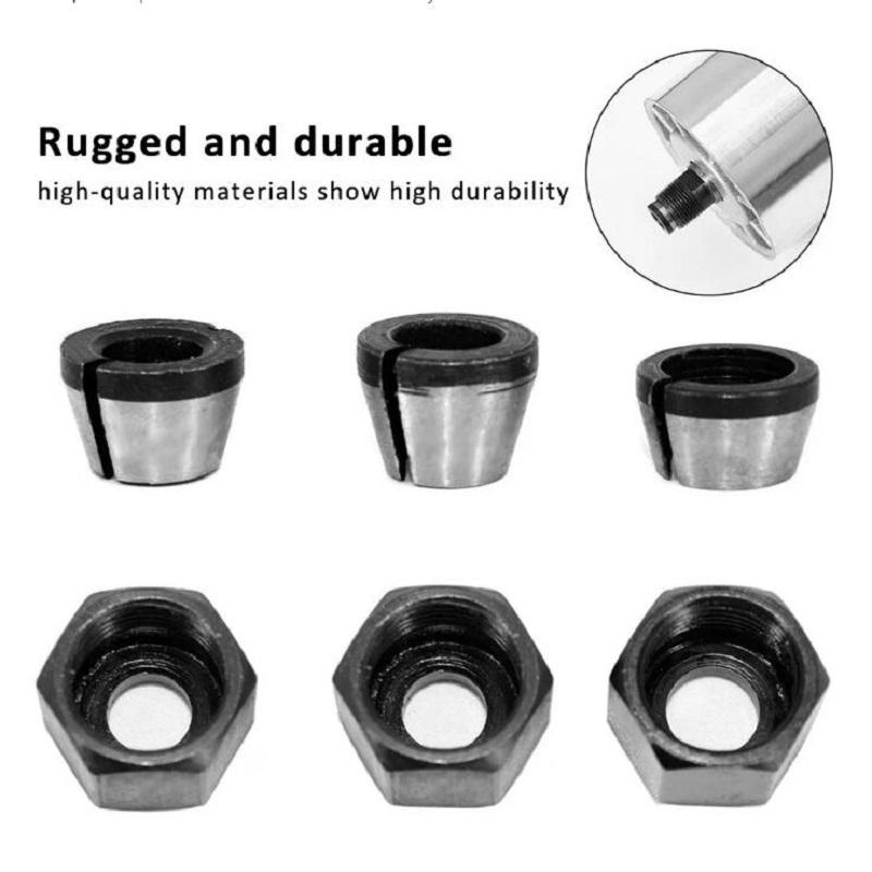 6pcs Router Bit Collet Chuck Set 6/6.35/8mm Trimmer Collet Chuck Heads Carbon Steel Collet Chuck High Precision Adapter