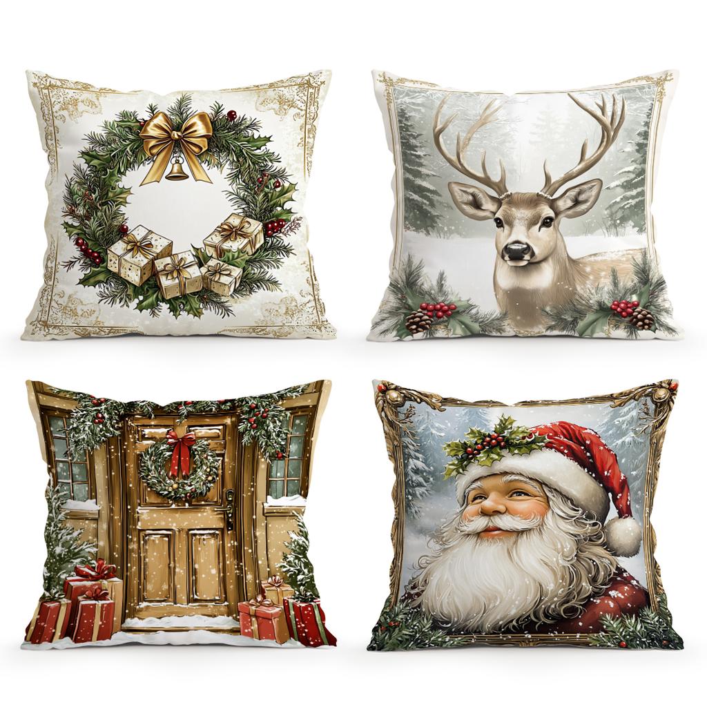 Christmas Decoration Cushions Pillowcase Polyester Cushion Cover Throw Pillow Sofa Decoration Pillowcover Home Car Sofa Decor