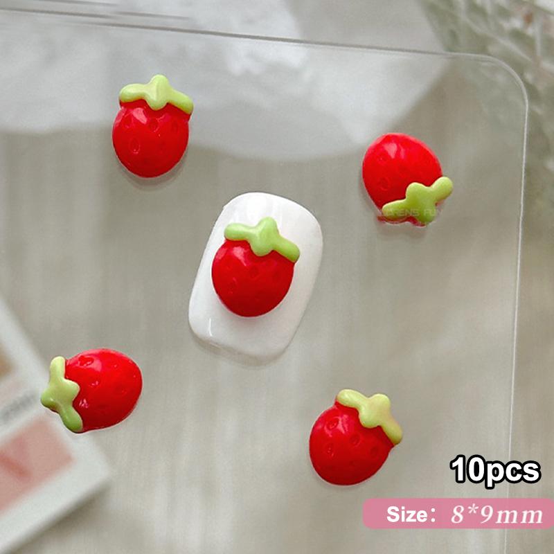 

10 шт. Летний крем Клубника Шармы для ногтей Детали для ногтей DIY Аксессуары для нейл-арта для девочек Милые украшения для маникюра красный
