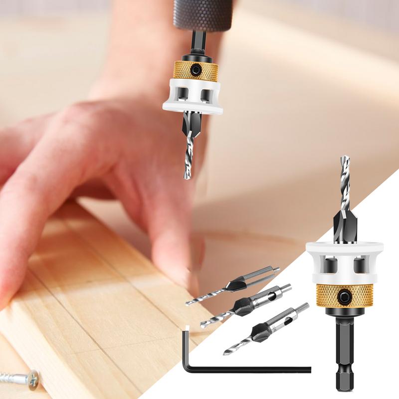 Counter Sink Drill Bit For Wood 4X Adjustable Depth Drill Bit Set 1/4 Inch Hex Shank Heavy Duty Quick Change Tool For