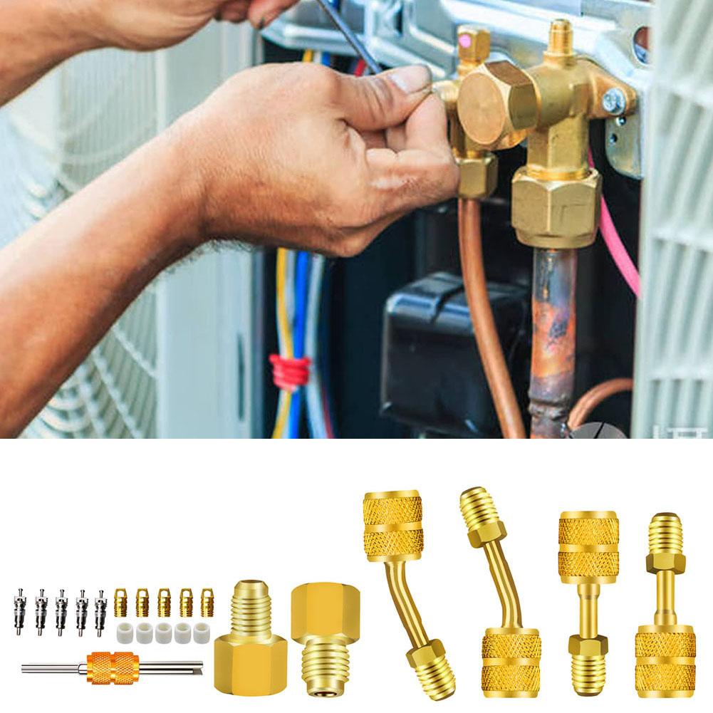 For Mini Split System Vacuum Pump Adapter R410A Adapter Auto Parts Valve Core 5/16 Female 1/4 Angled Hose Gasket