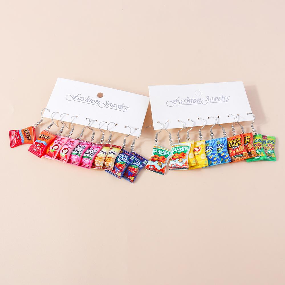 Fashion Women Girls Earrings Cute Resin Simulated Food Snacks Potato Chips Earrings Handmade Party Jewelry Gifts