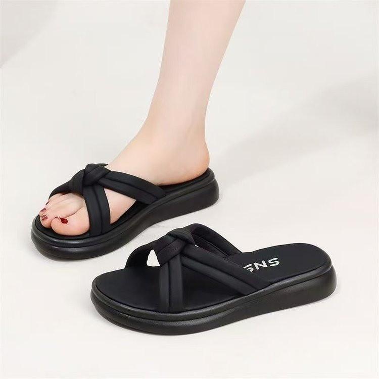 

Daily casual cross-word slippers women s high-value summer out new fashionable versatile soft-bottomed cool slippers 40 чёрный