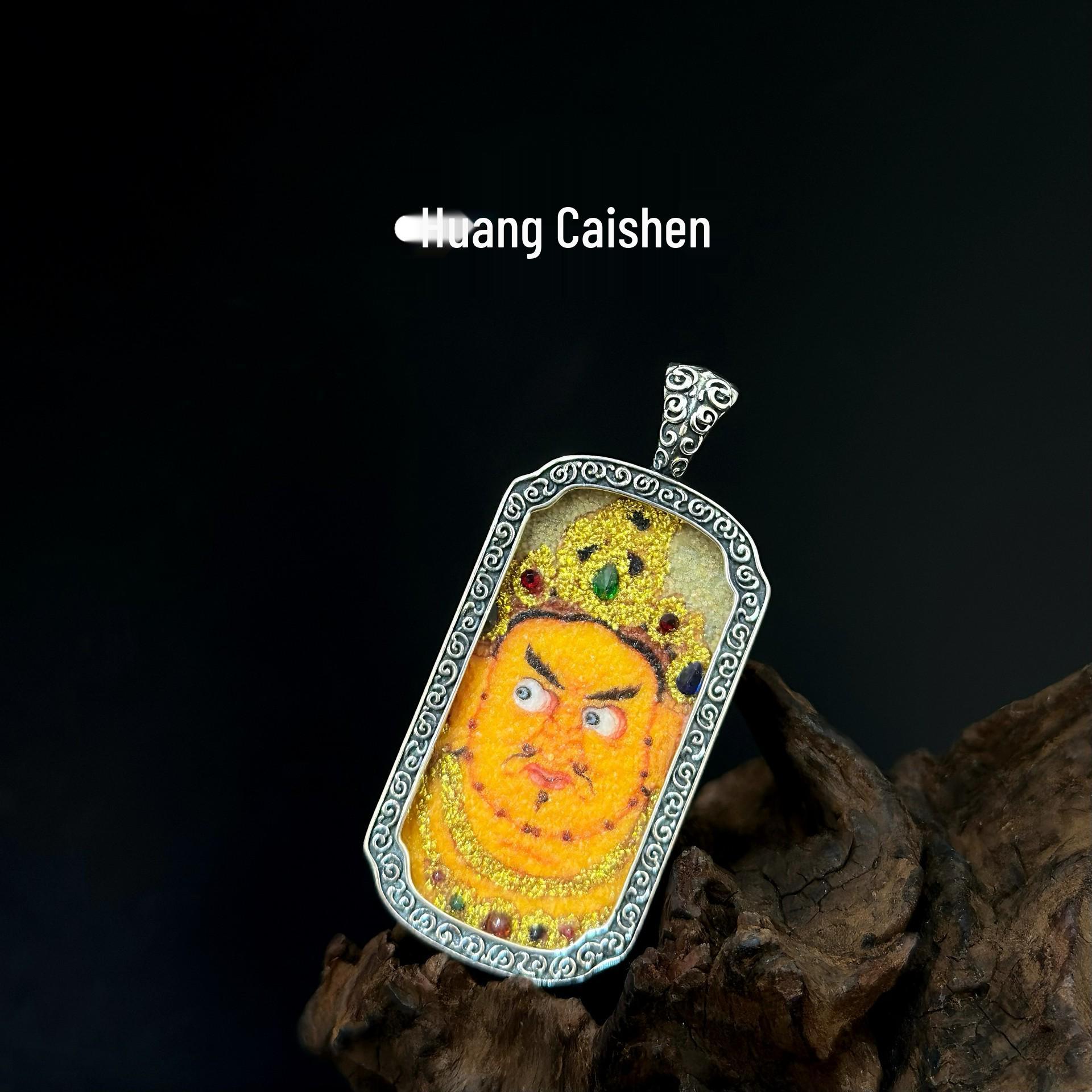 S925 Sterling Silver Green Tara & Yellow Jambhala Thangka Pendant with Eight Treasures Design S925 Silver