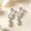 Elegant Silver-Tone Rhinestone Pearl Dangle Earrings - High-End Light Luxury Style