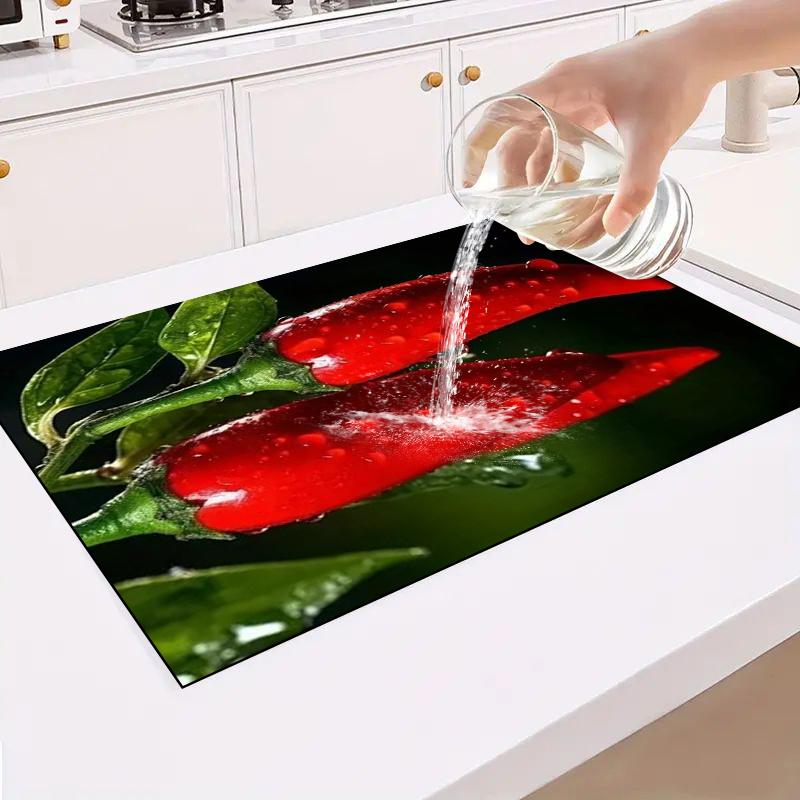 1Pcs Rubber Drying Mat With Chili Pattern For Coffee Shop Restaurant Kitchen Carpet Tableware Durable Diatom Mud Table Mat Pet Mat Coffeeware