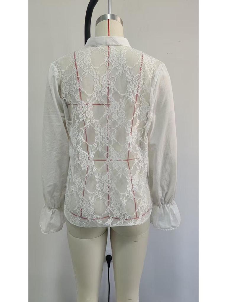European & American Romantic Lace Patchwork Ruffle Puff Sleeve Top