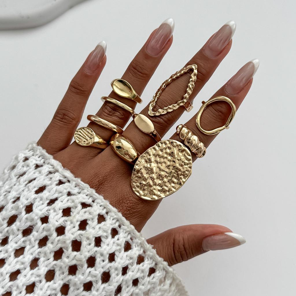 Irregular Exaggerated Punk Retro Ring Set Boho Hollow Out Jewelry Gifts Accessories for Woman Girl Geometric Metal Opening Rings Gold Silver Color