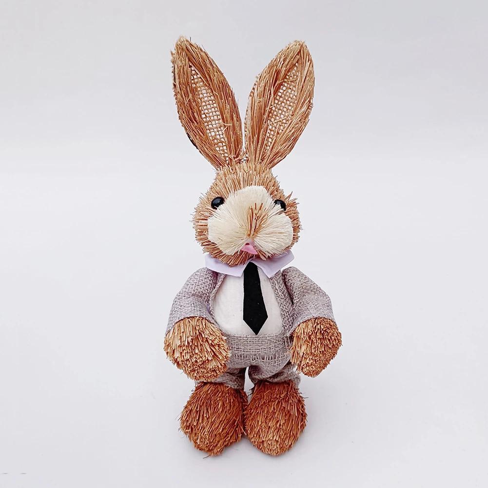 23cm Yard Party Home Easter Decor Woven Straw Bunny Rabbit Sculpture Statuette Easter Ornament