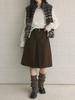 Xu Man Retro Korean Pleated Wool Midi Skirt for Women