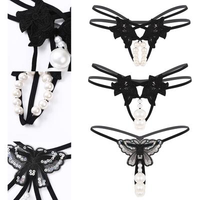 Kadın T-back G-string İç Çamaşırı İnci Detaylı İnce Askılı Açık Model