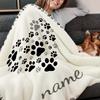 Custom Name/Text Heart-Shaped Dog Paw Pattern, Soft Flannel Material, Suitable For Sofas, Beds, Travel, As An Ideal