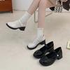 Round Head Thick Heel British Style Retro Black Small Leather Shoes New Light Mouth French Mary Jane Single Shoes