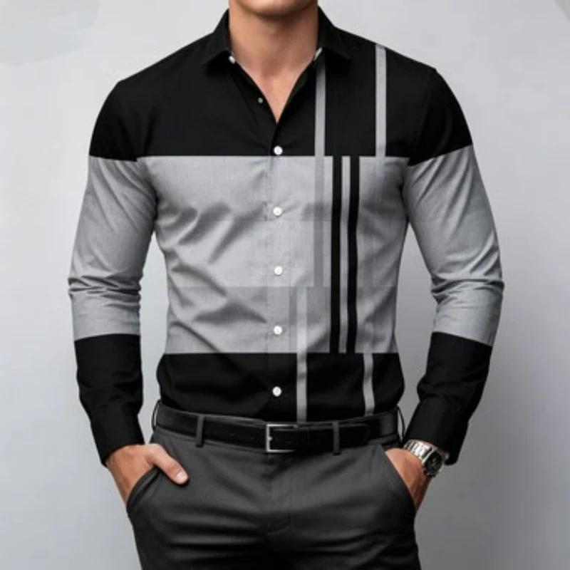 Geometric Pattern Long-sleeve Shirt, Stylish and Versatile for All Occasions.