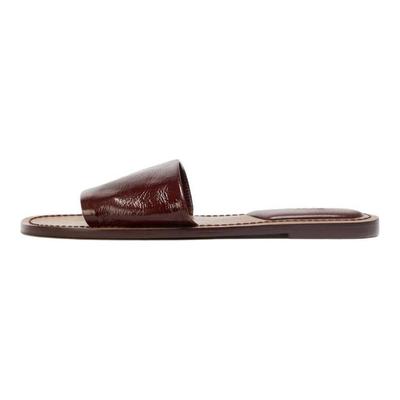 Slip-On Open-Back Soft Leather Slide Sandals Women Footwear Dark-Brown Yellow 3612610709