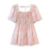 Silkberry Square Neck Floral Print Short Sleeve Blouse