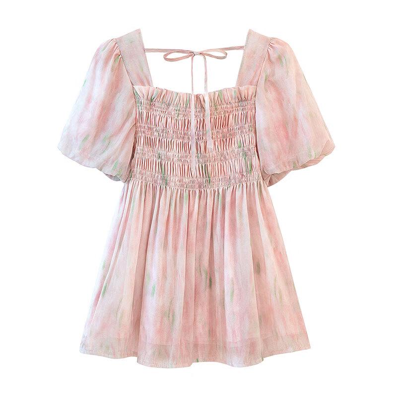 Silkberry Square Neck Floral Print Short Sleeve Blouse