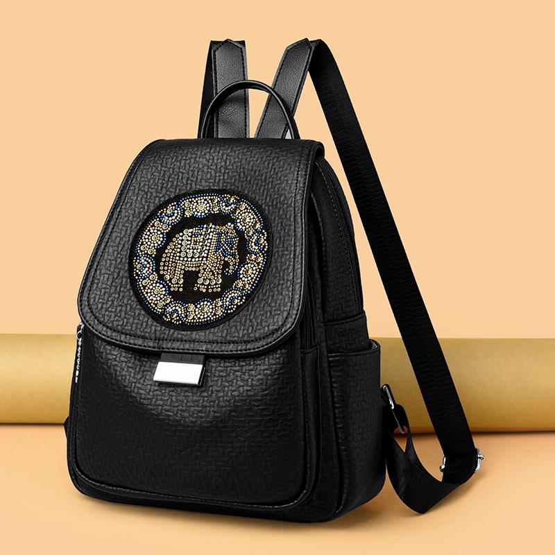 Fashion Personality Elephant Hot Stamping Women's Backpack Ethnic Style Versatile Anti-theft Handbag Trendy Rivet Outdoor Travel Shopping Shoulder Bag