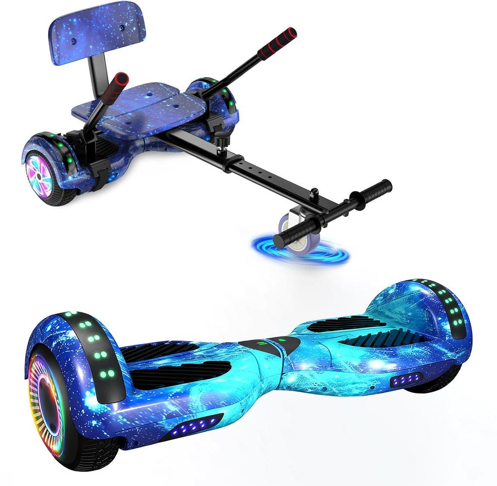 Hoverboard Go Kart Seat, 6.5'' Hoverboard Hoverkart with LED Lights and Bluetooth Speaker, Gyroscooters Go Kart Bundle for Kids and Adult