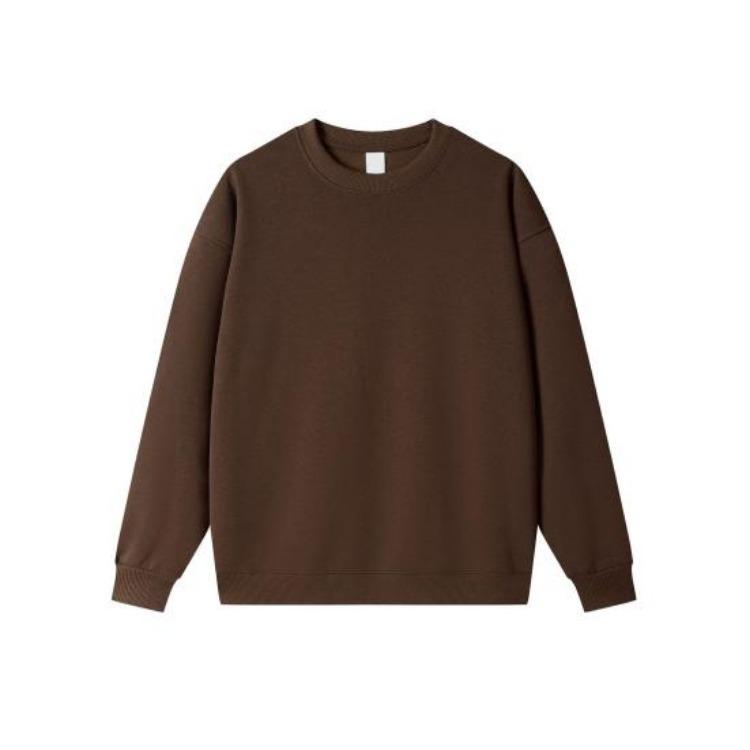 Fall Winter Unisex Sweatshirt Loose Thermal Top Solid Color Elastic Long Sleeves Round Neck Daily Wear Sports Street Party Clothes
