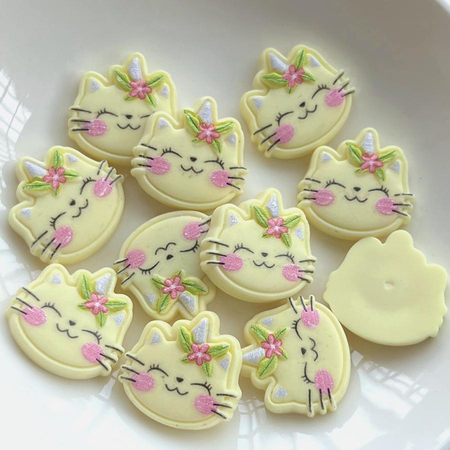 

10 шт., улыбающаяся кошачья голова, смоляная декоративная записная книжка с плоской спинкой, заколка для волос ручной работы, аксессуары для украшения волос жёлтый