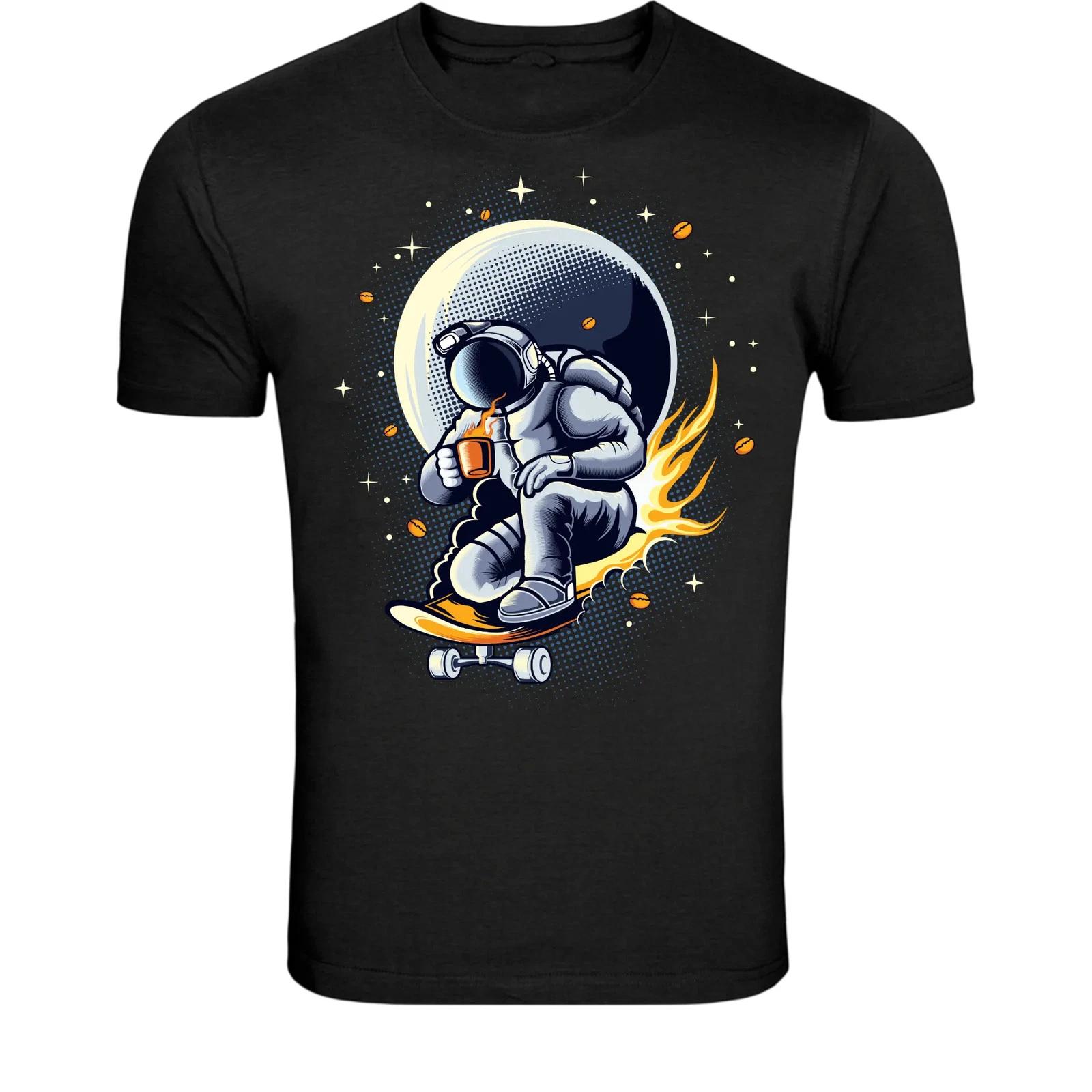 Astronaut Skateboard Coffee T-Shirt - Space Skater Graphic Tee M