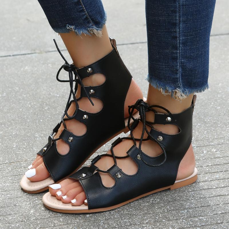 Summer Flat Platform Fashion and Comfortable Cross Lace One-word Buckle Strap Open Toe Trendy Women's Sandals