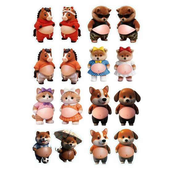 1 Paar 3D Elastischer Bauchtier-Aufkleber Angst Stressabbau Cartoon Tier Aufkleber mit Dickem Bauch Knet-Bauchtier Anti-Kollisions-Aufkleber