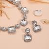 Elegant Green Red White Rhinestone Jewelry Set Women Fashion OL Style Earrings Necklace With Geometric Square Design