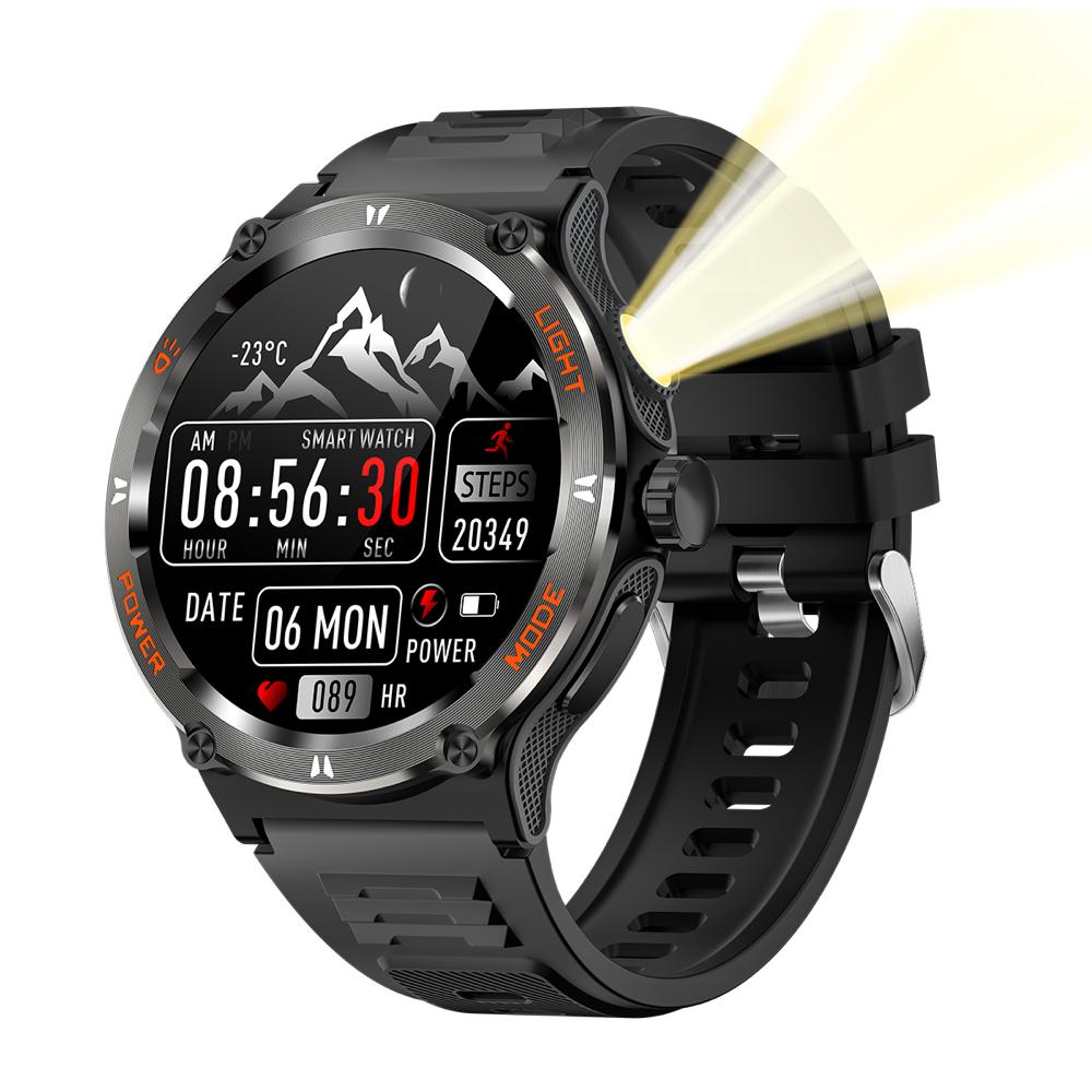 

Blue Tooth Call Outdoor Men Women Sports Smart Watches Strong Flashlight SOS Seek Help Mode Compass Smartwatch 3ATM Waterproof чёрный