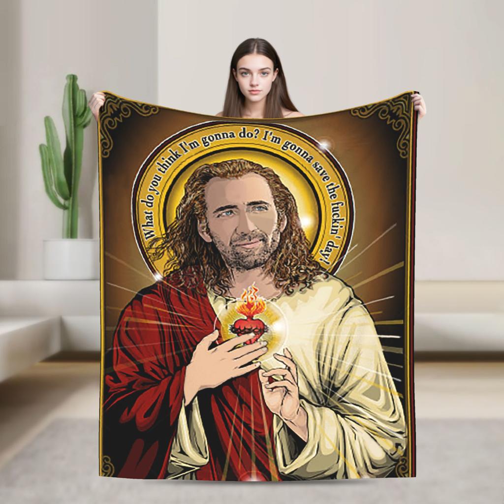Merry Christmas Nicolas Cage Blankets Flannel Novelty Breathable Throw Blankets for Bed Sofa Autumn/Winter