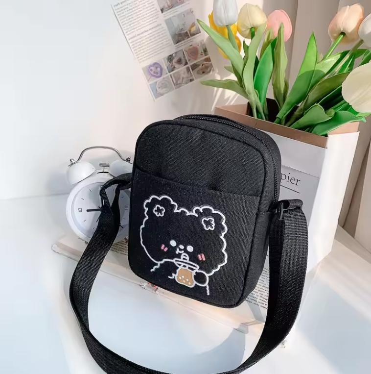 Cute Bear Rabbit Print Crossbody Bags For Women Girls Mini Canvas Square Purse Trendy Cartoon Handbags Shoulder Phone Bag Bolsos