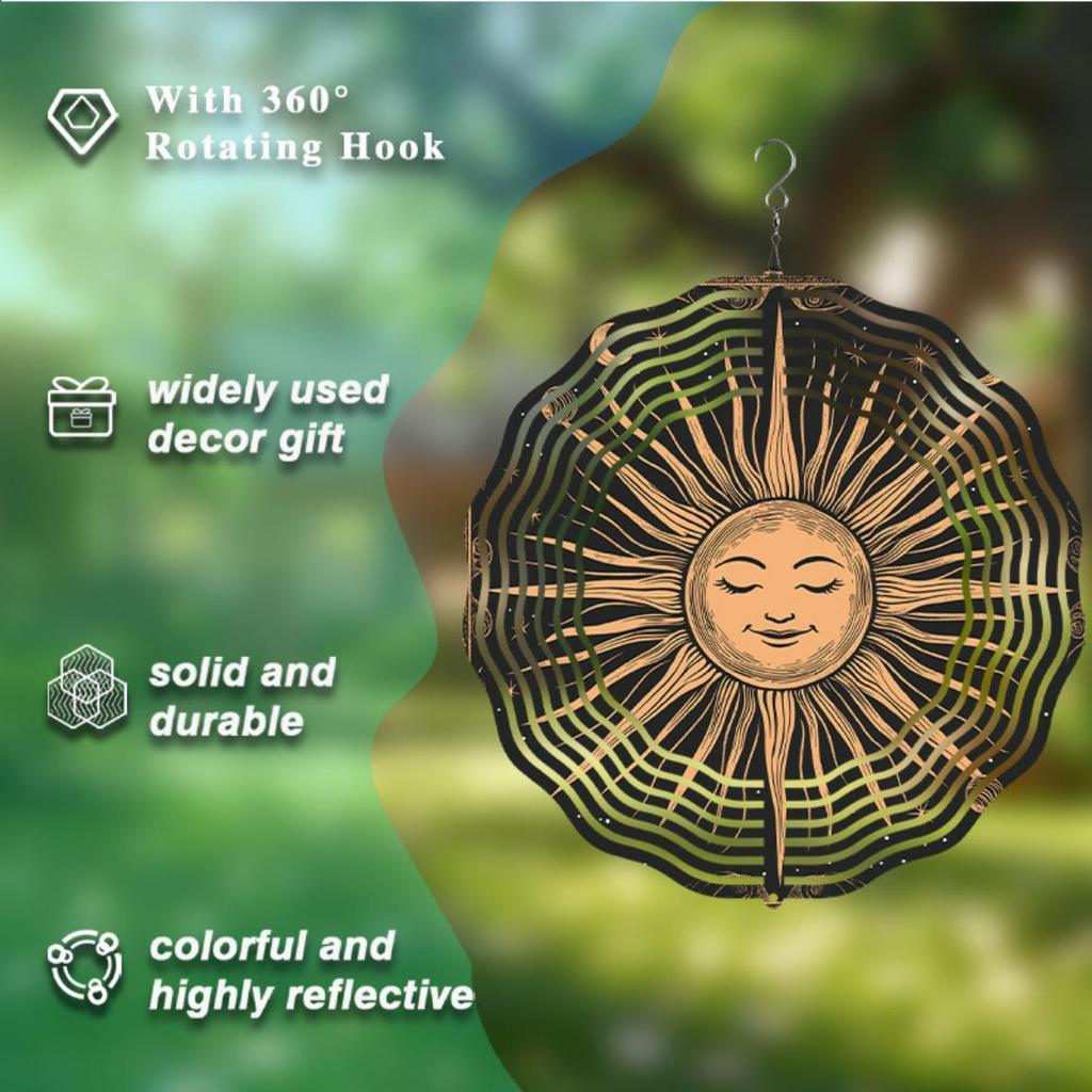 Sun and Moon Wind Chimes 2D Metal Outdoor Hanging Decor for Garden Yard Balcony No Power Needed Holiday Gift for Christmas Thanksgiving