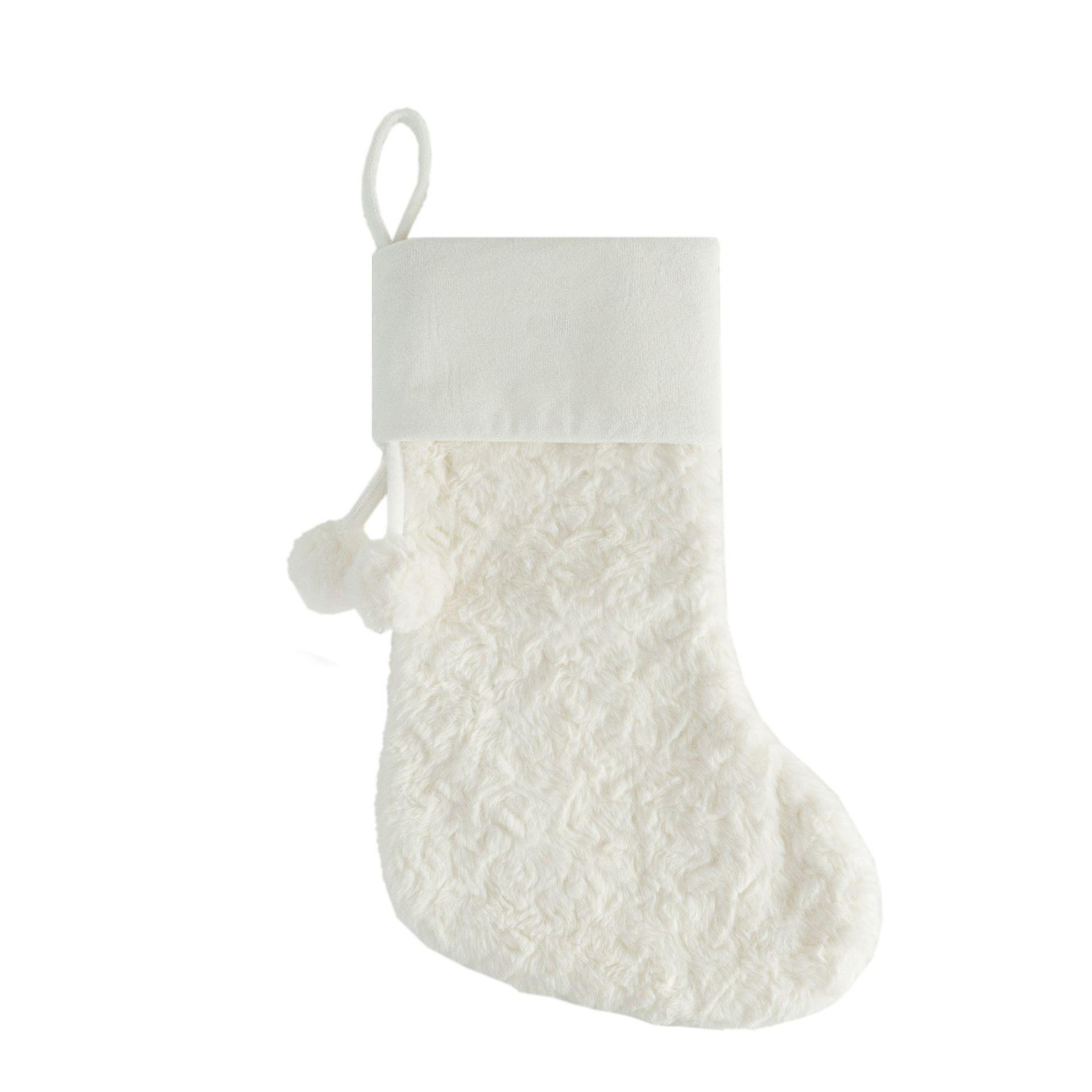Solid Color Christmas Stockings with Pom-Poms - Plush Decorative Tree Ornaments