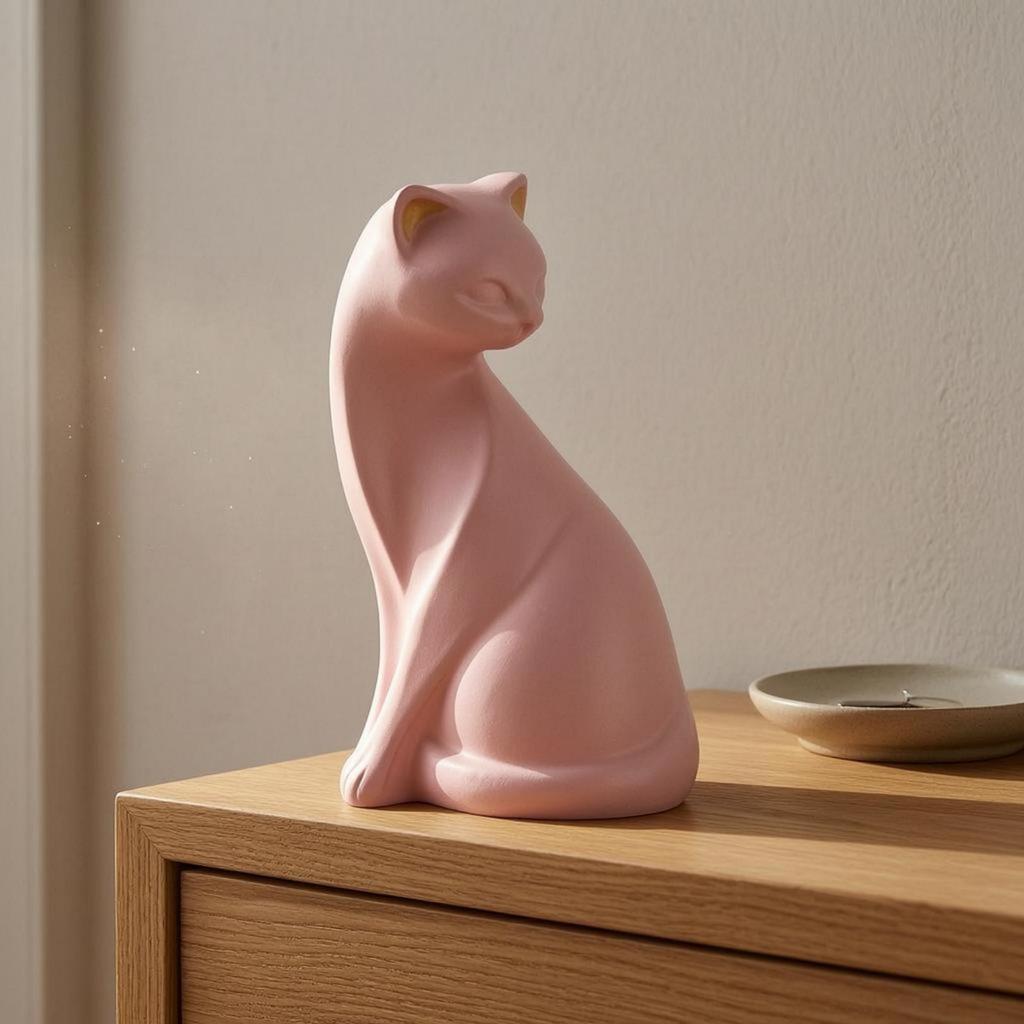 Coral Cat Figurine Matte Finish Resin Statue Minimalist Home Decor Decoration for Tabletop,