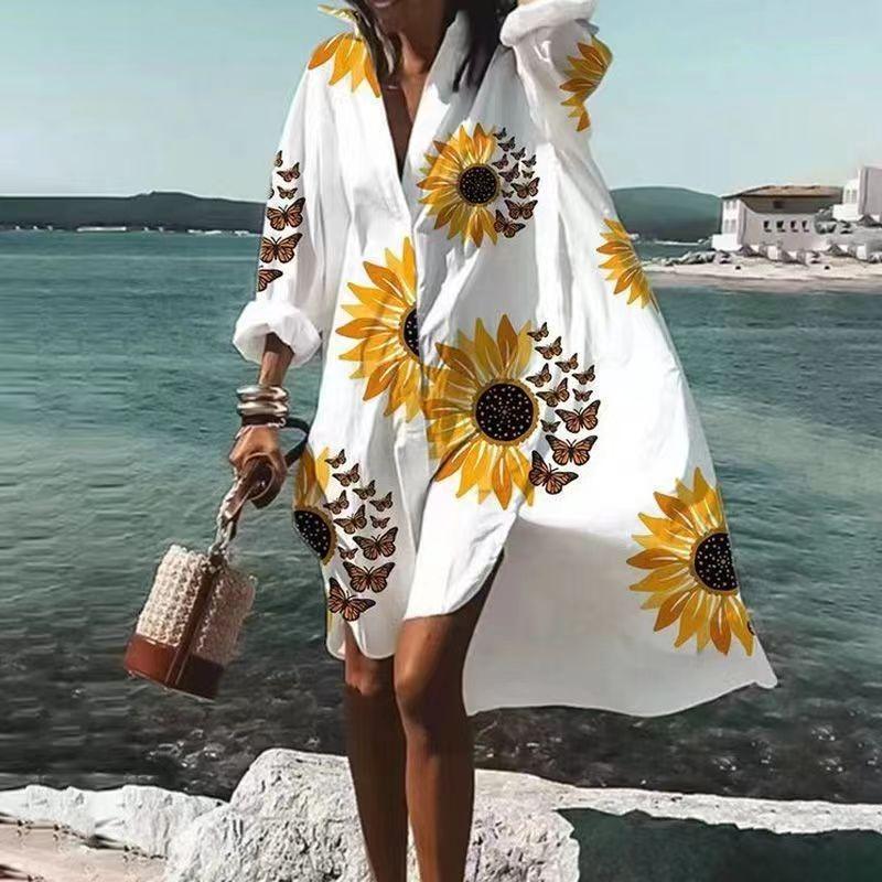JPNTKY Fashion Long Sleeve V-Neck Casual Dresses