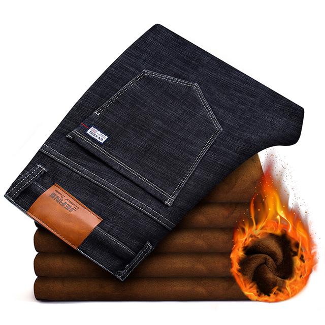 

Мужские зимние джинсы, теплые облегающие джинсовые брюки, мужские утепленные брюки, мужские джинсы большого размера, черные синие 46 чёрный