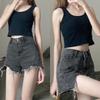 High-Waisted Ripped Denim Shorts for Women - Plus Size, Slimming, A-Line Raw Edge, Summer Trend