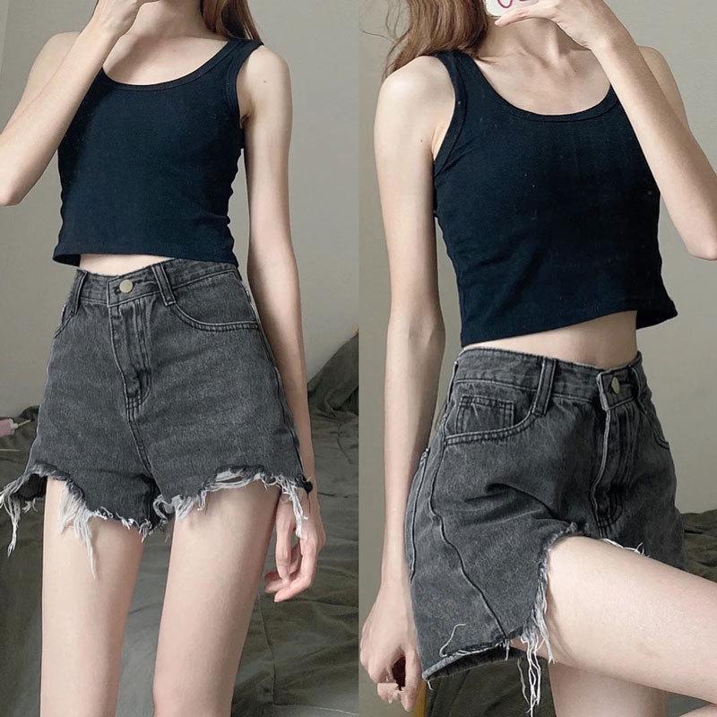 High-Waisted Ripped Denim Shorts for Women - Plus Size, Slimming, A-Line Raw Edge, Summer Trend