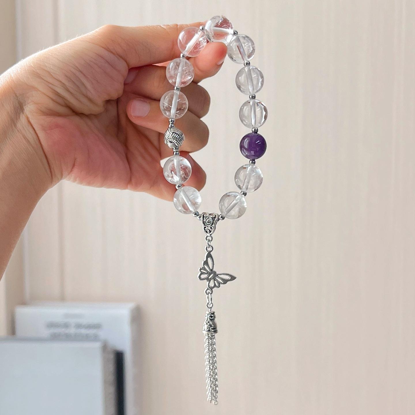 12Mm Design Natural White Crystal Amethyst Bracelet Bracelet