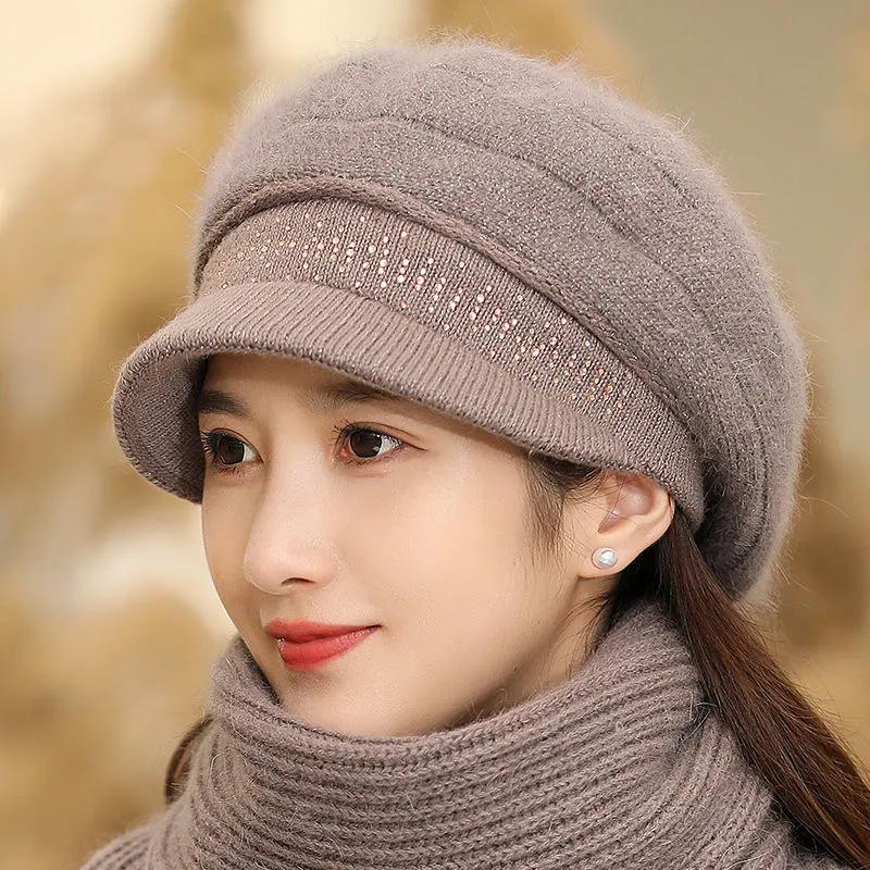 WTEMPO Cold-proof Windproof Warm Solid Color Ear Protection Elastic Hats Women's Autumn Winter Casual Verstaile Retro Elegant Hat + Scarf Set