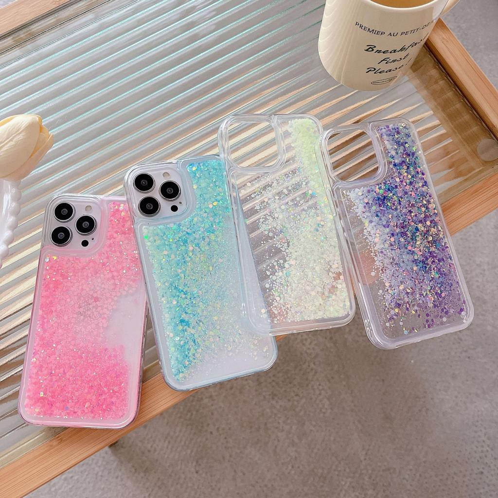 Compatible with iPhone 14 Case, 13 Pro Glitter Glow Luminee Quicksand Shockproof Protective Case 14 Plus
