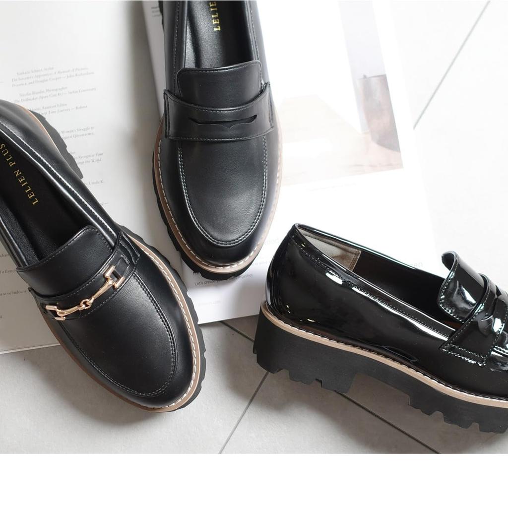 [AmiAmi] Loafers, Platform Loafers, Black, Lightweight, Black, Women's, Comfortable Loafers, Stylish, Enamel, Easy to Walk In, SY405 (L (23.5cm-24.0cm