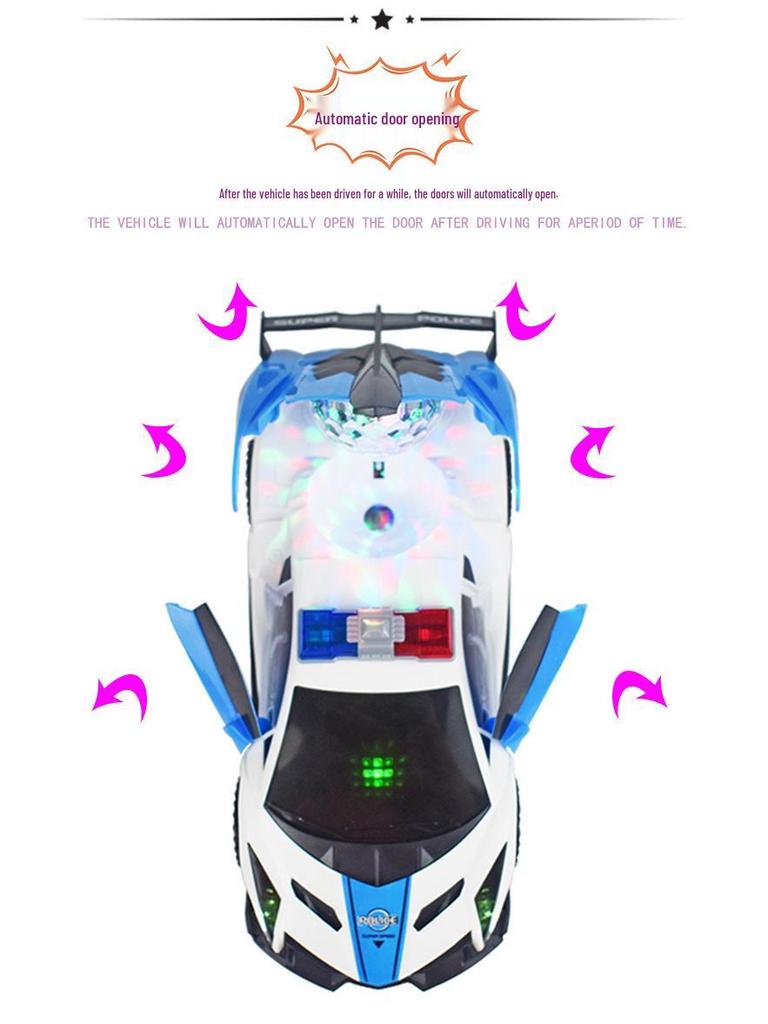 Electric Rotating Police Car Toy with Sound, Light, and Deforming Stunt Features
