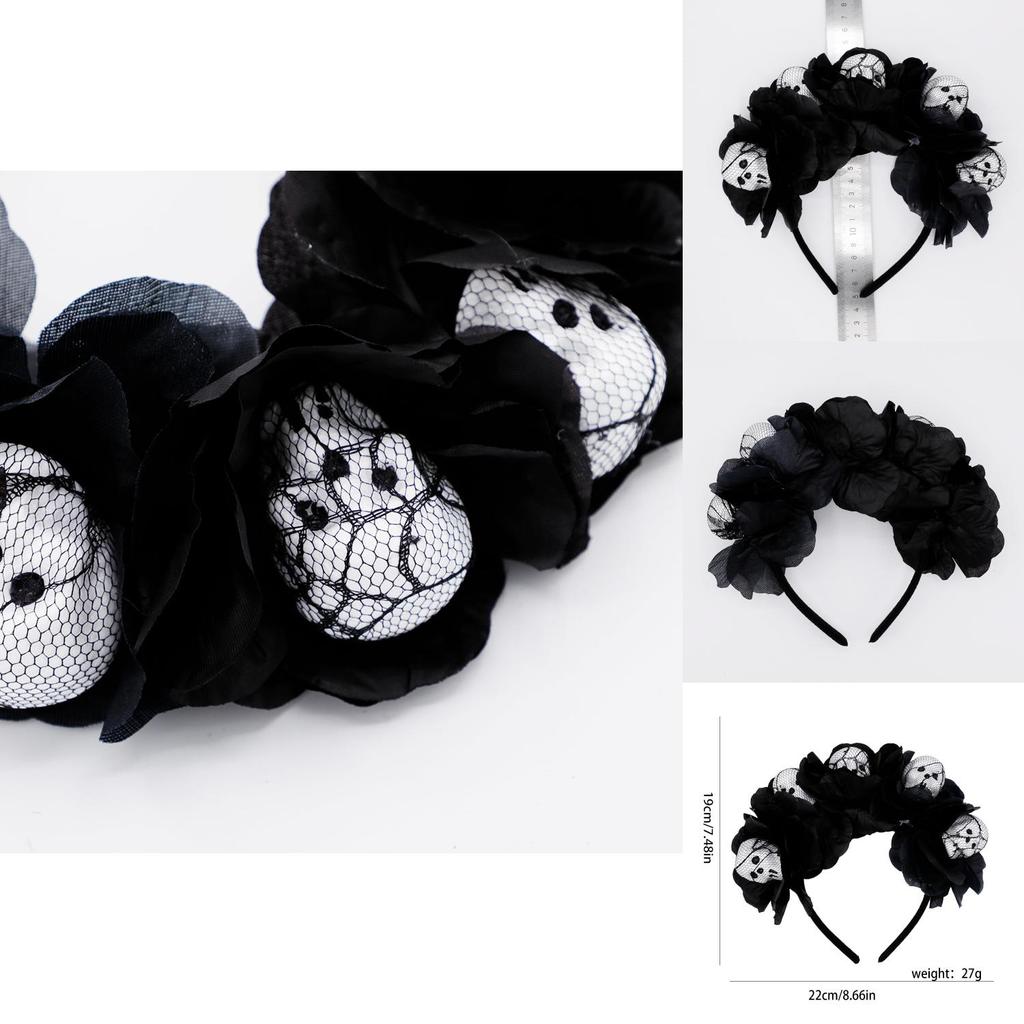 Skull Gothic Lace Party Headband Halloween Black Rose Hair Accessories Day Of The Dead Hair Clip