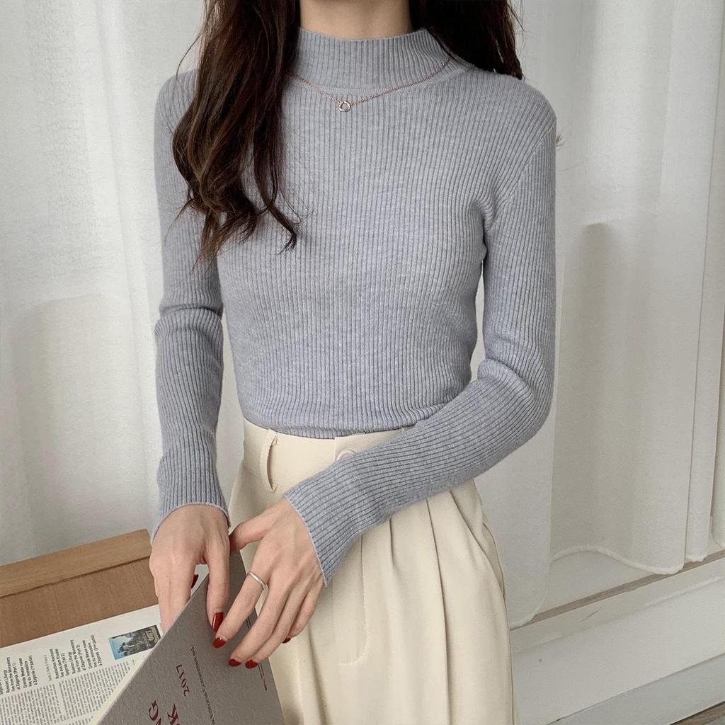 Women's Stylish Slim Fit Knitted Half Turtleneck Sweater - Long Sleeve Autumn/Winter Top