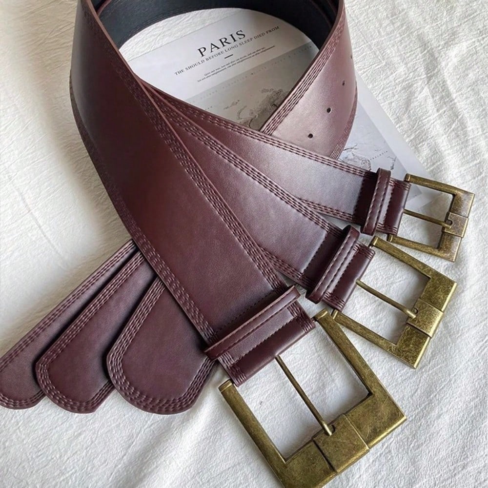 Autumn and winter American Spice Girl Beauty Retro Rad Brown Wide Belt Skirt Suit Belt