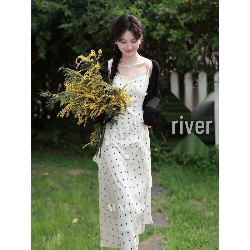 Women s Polka Dot A-line Sling Dress M