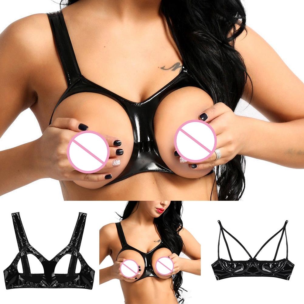 Women\'s Bra Clubwear Lingerie PU Leather Bra Sexy Women Wet Look